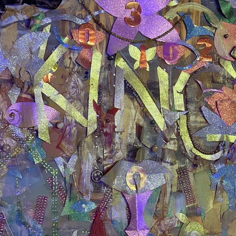 God's Armor — violet and chartreuse figures with floral forms