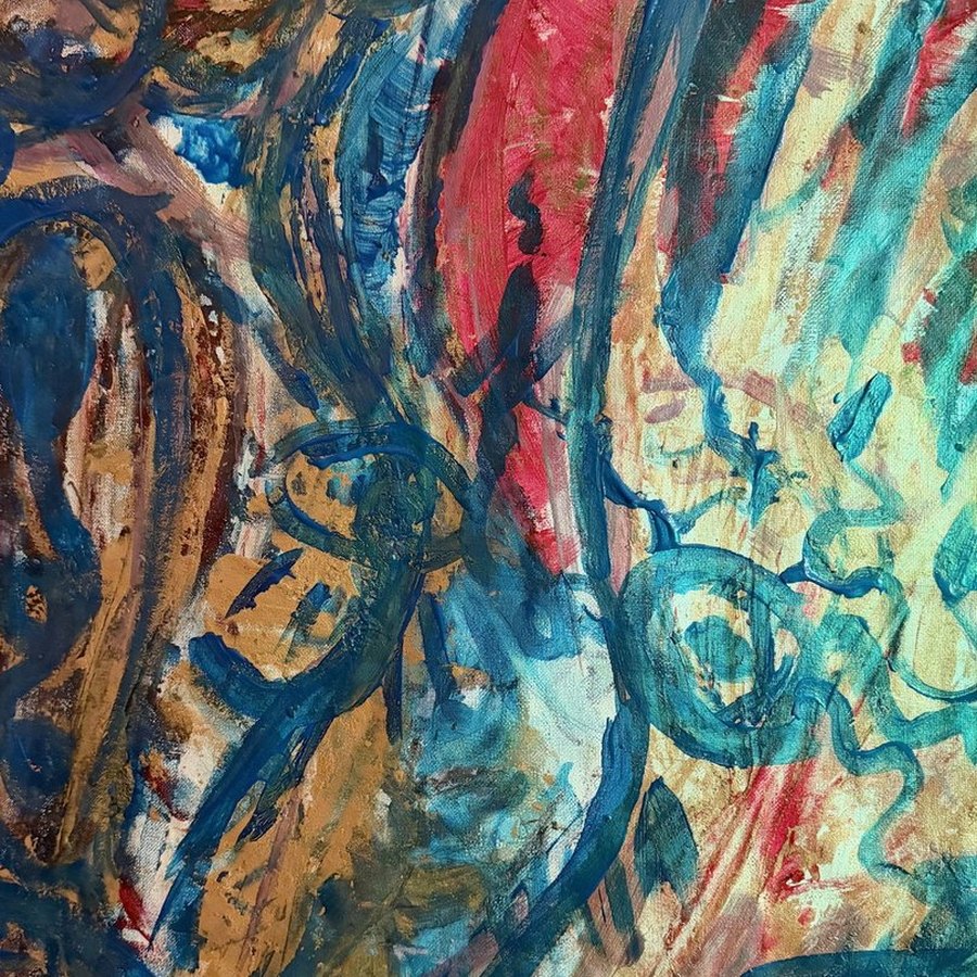 God's Armor — winged figure in cobalt and red
