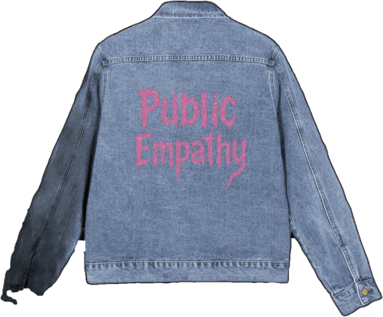 Denim jacket hand-lettered Public Empathy in pink